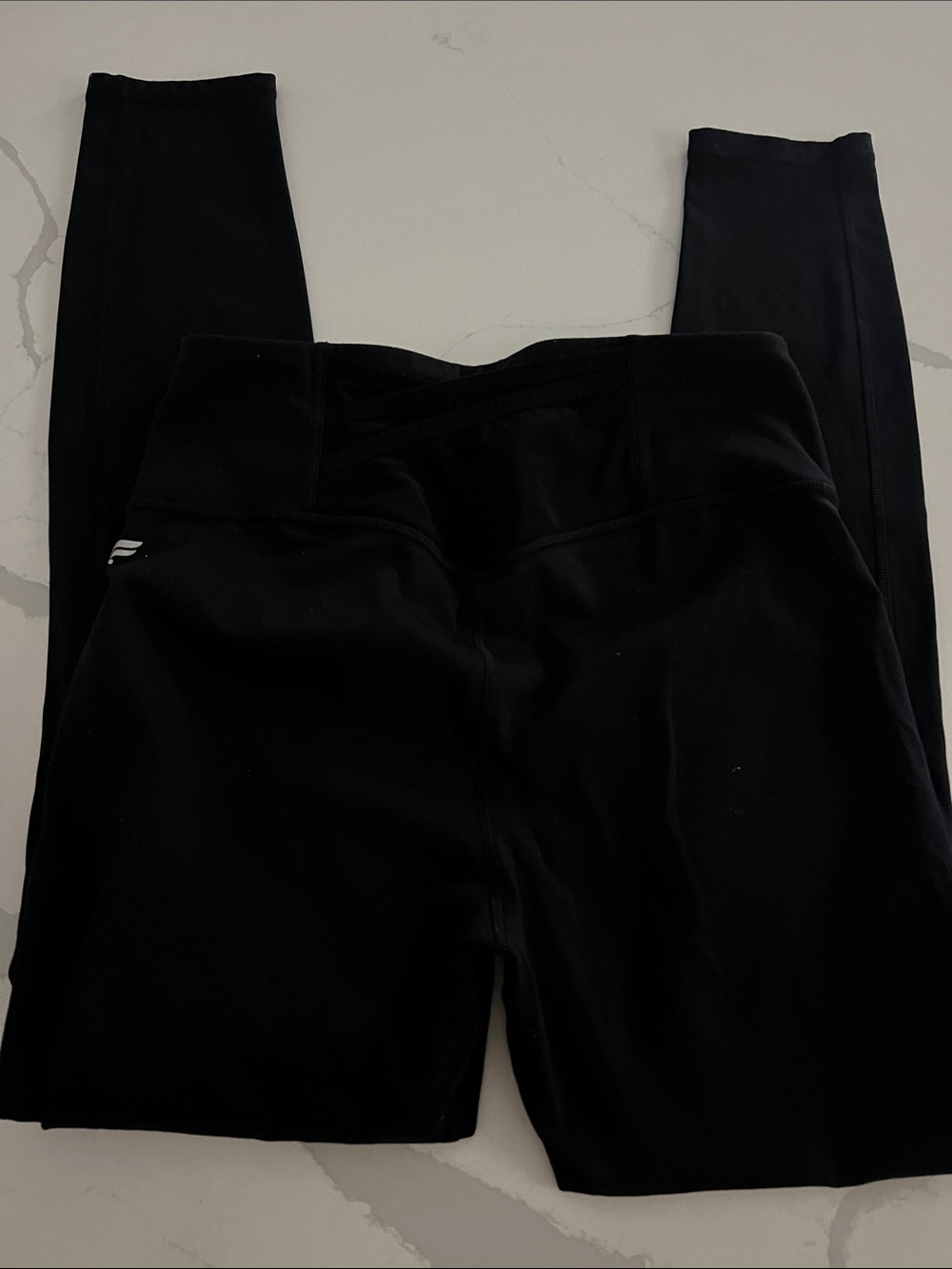 Fabletics Black High-Waist Leggings with Crisscross Waistband